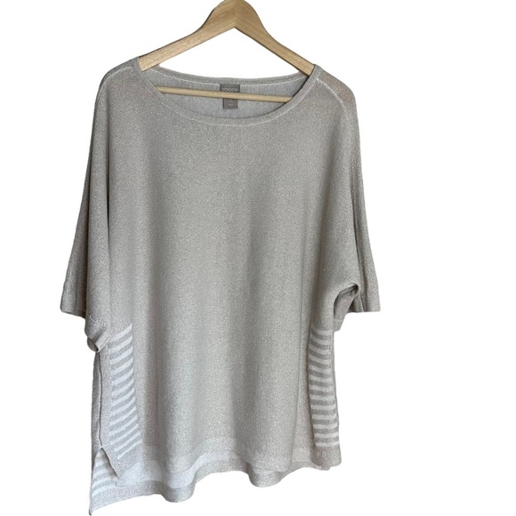 Chico's Silver Metallic Glitter Knit Short Sleeve Top Size: 2 (L) - Picture 9 of 9